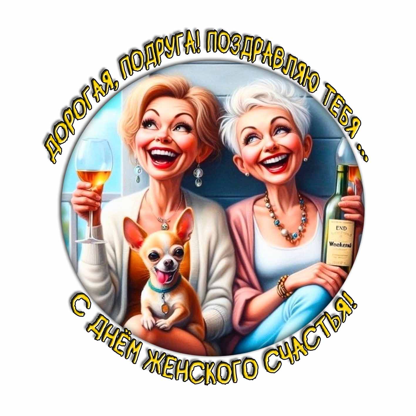 Стикер "Дорогая, подруга! Поздравляю тебя с днём женского счастья!"