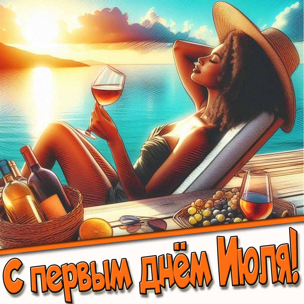 С первым днём Июля! - картинка с девушкой у моря
