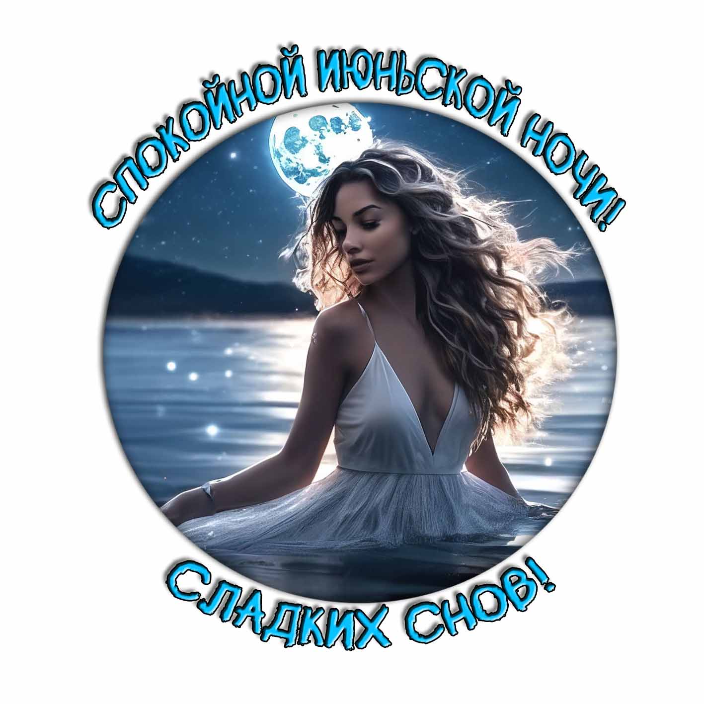 Спокойной Июньской ночи! Сладких снов! - открытка с девушкой