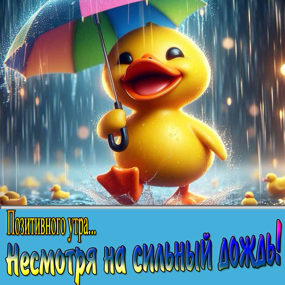 Открытка "Позитивного утра! Несмотря на сильный дождь!"