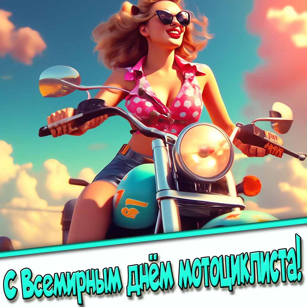 С Всемирным днём мотоциклиста! - открытка с красивой девушкой