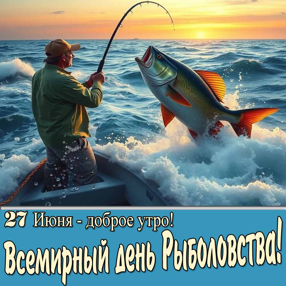 Открытка "27 Июня - доброе утро! Всемирный день Рыболовства!"