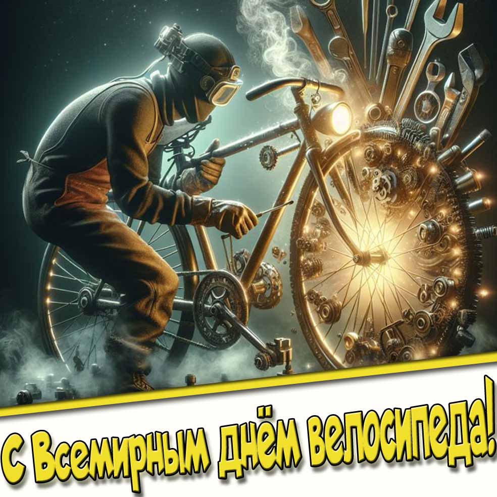 Креативная открытка с всемирным днём велосипеда