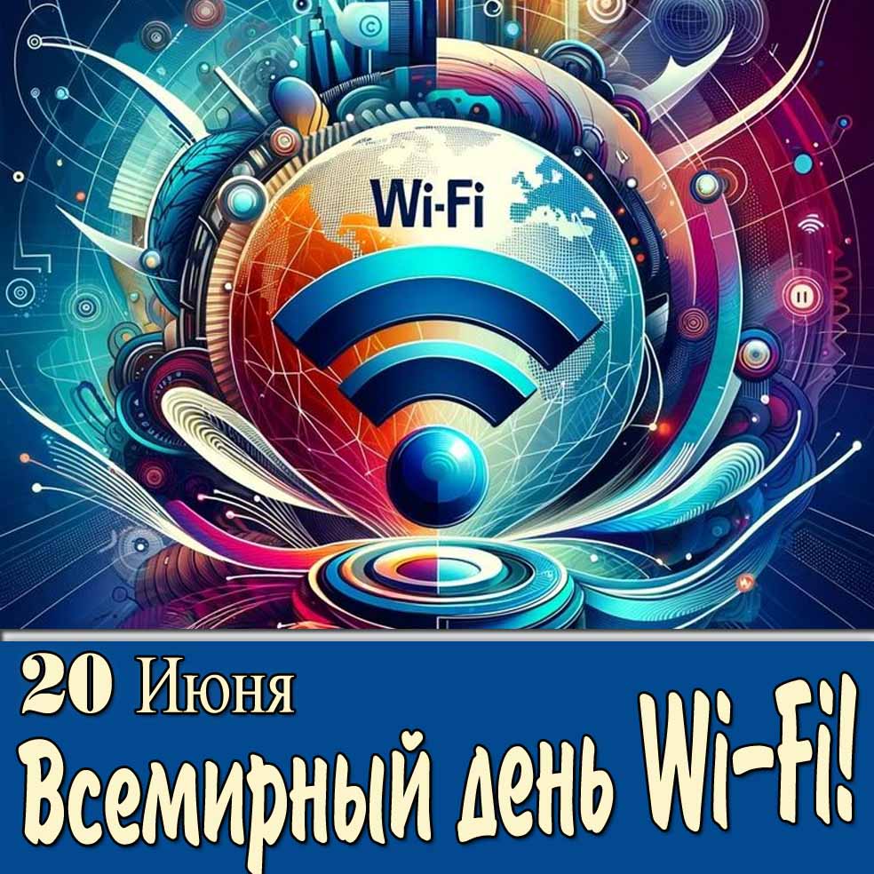 Красивая открытка 20 Июня - Всемирный день Wi-Fi