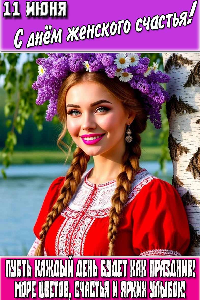 Красивая открытка с пожеланиями на праздник 11 Июня день женского счастья