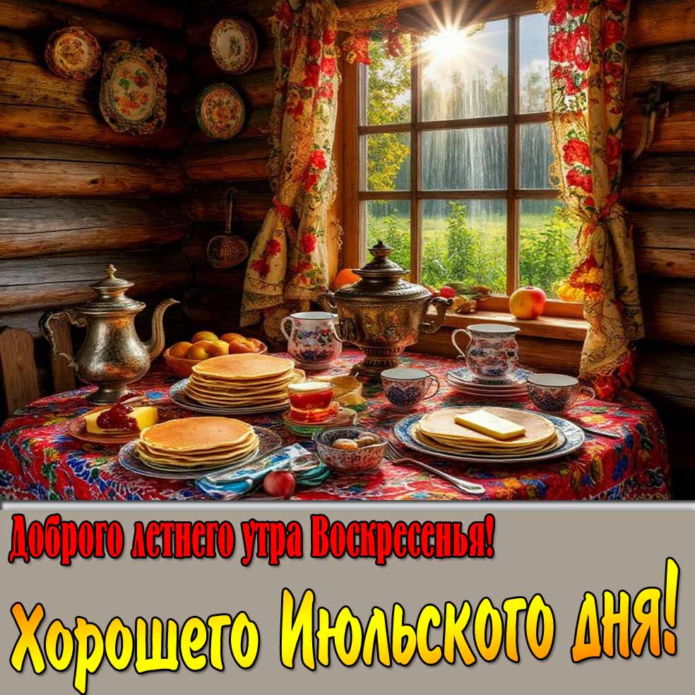 Открытка "Доброго летнего утра Воскресенья! Хорошего Июльского дня!"