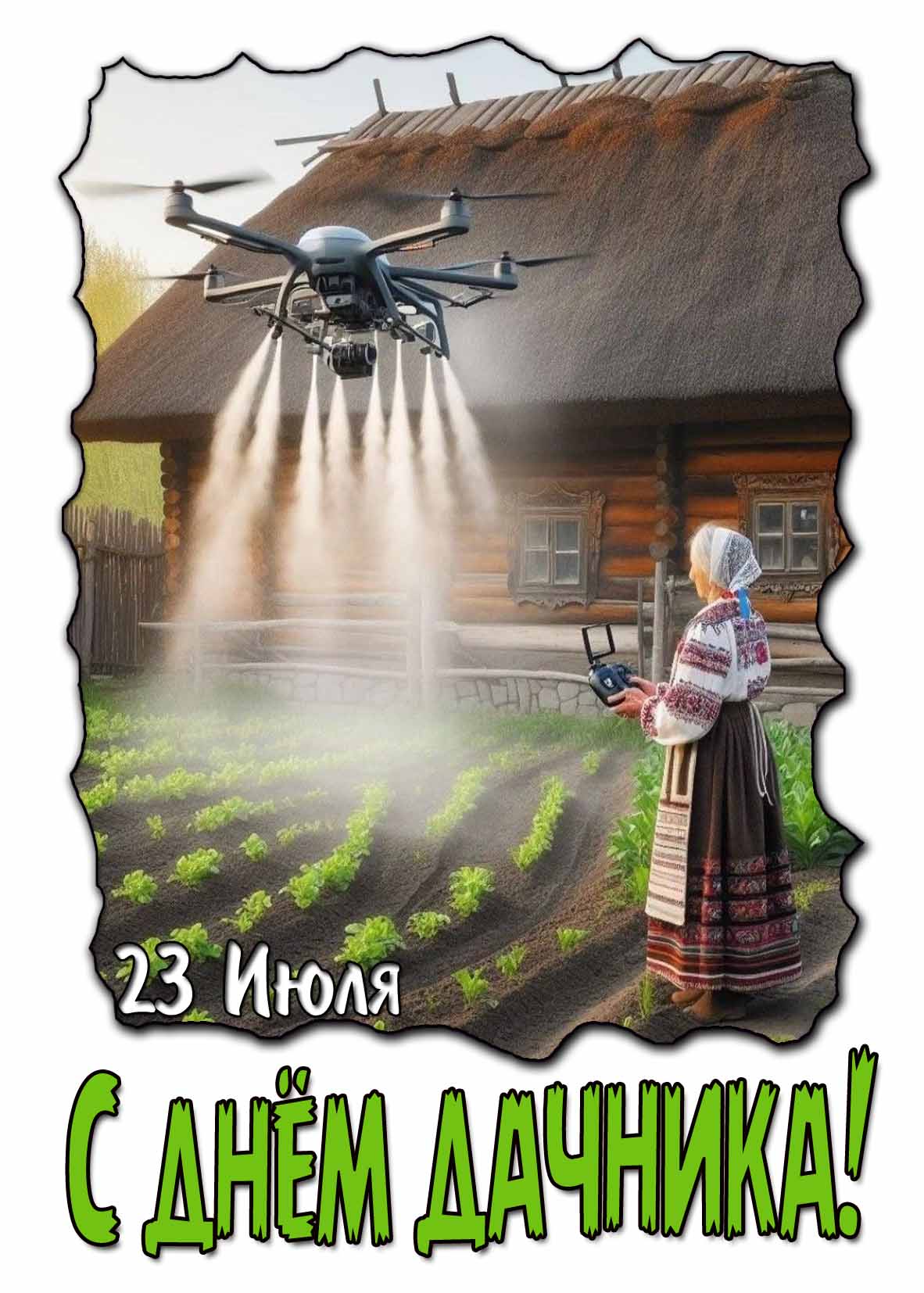 Современная открытка на день дачника с юмором