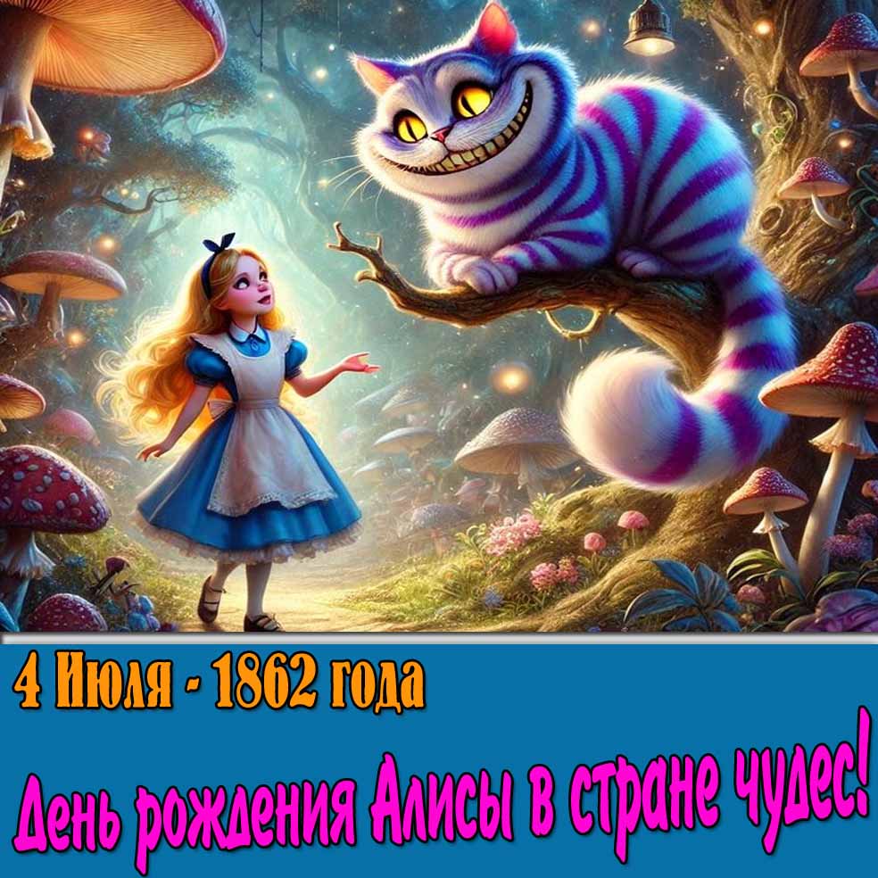 Открытка 4 Июля 1862 года день рождения Алисы в стране чудес