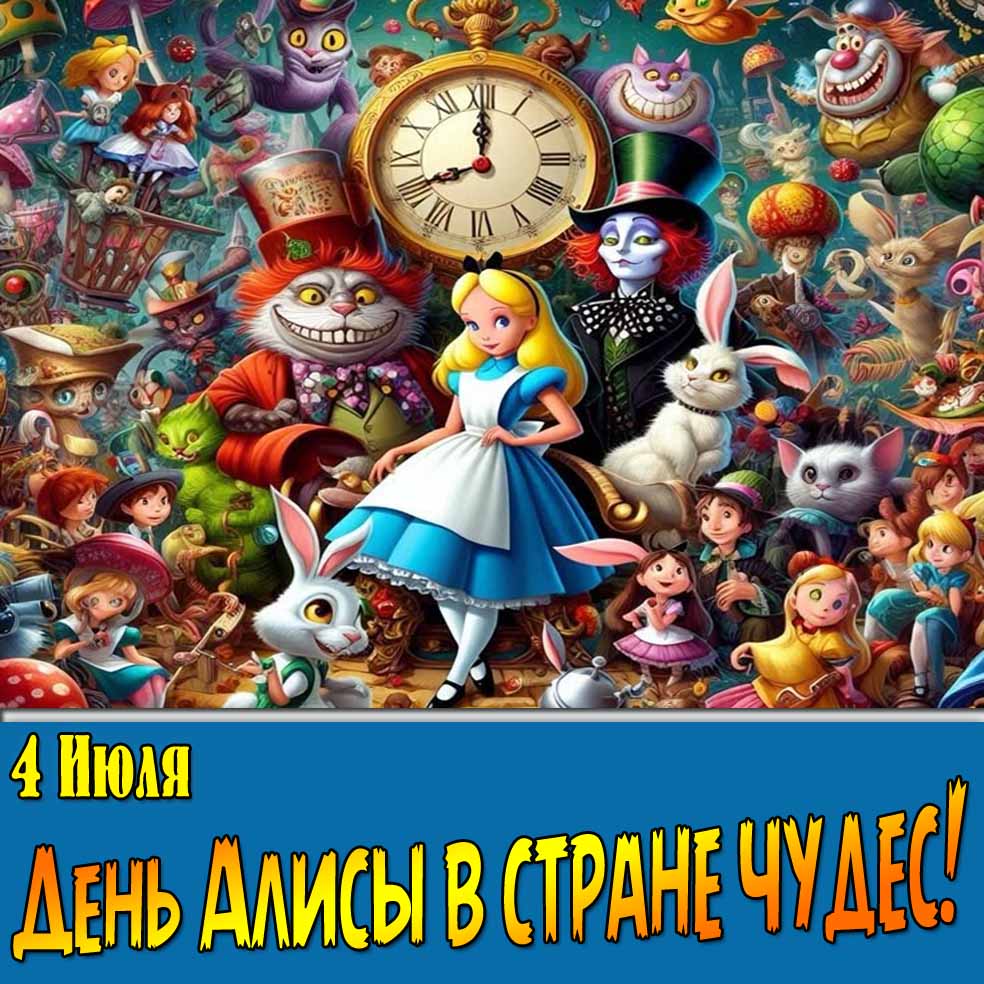 Мультяшная картинка 4 Июля день Алисы в стране чудес