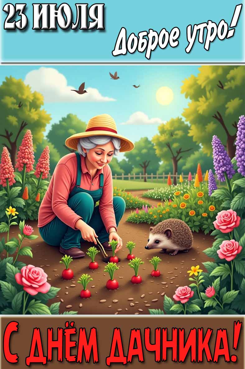 Открытка "23 Июля доброе утро! С днём дачника!"