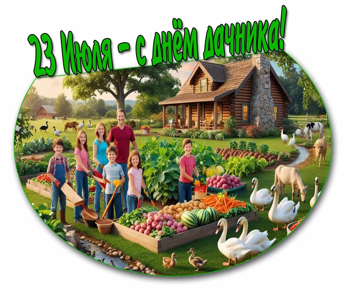 Семейная открытка "23 Июля - с днём дачника!"