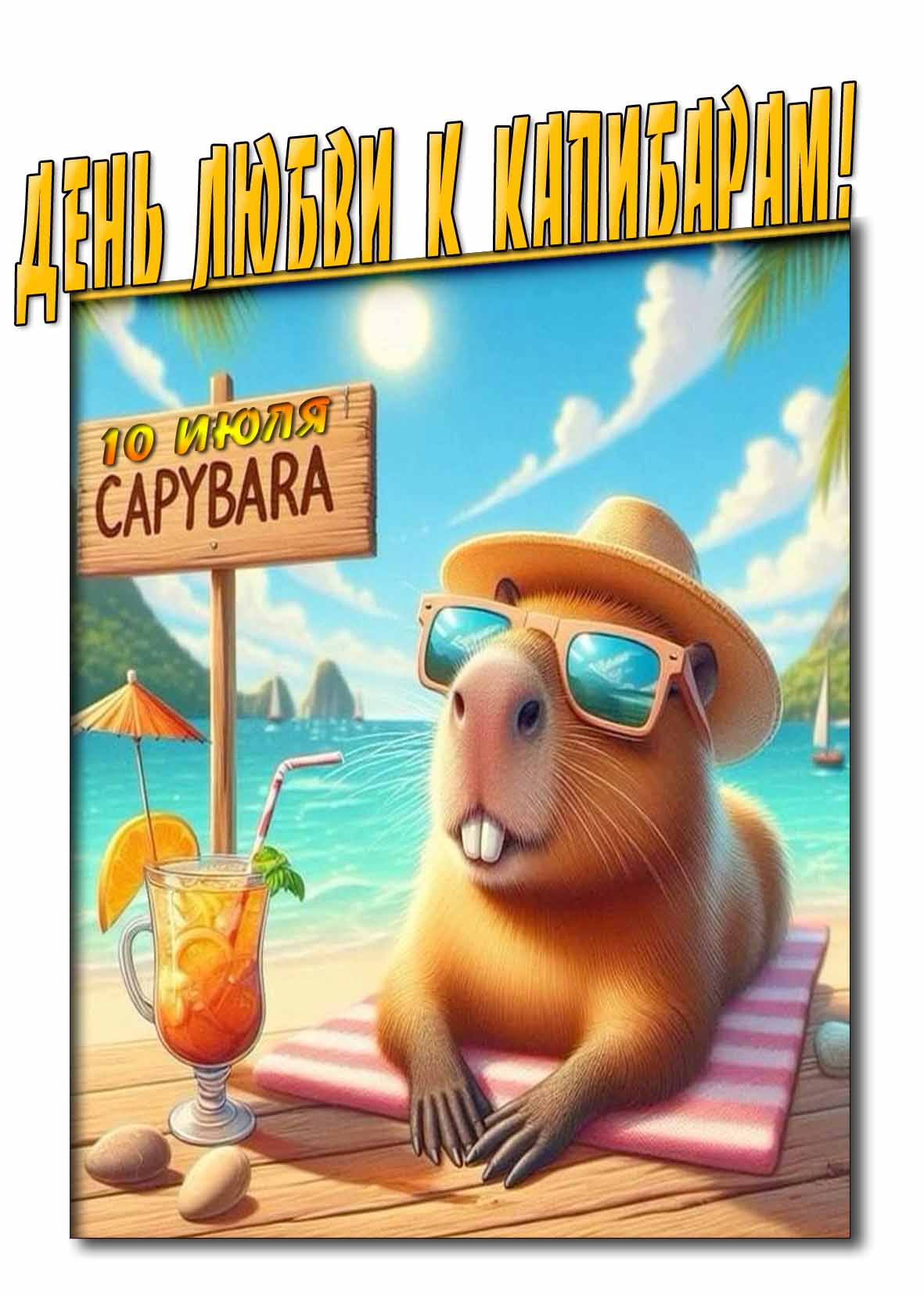 Летняя открытка на день любви к капибарам 10 Июля