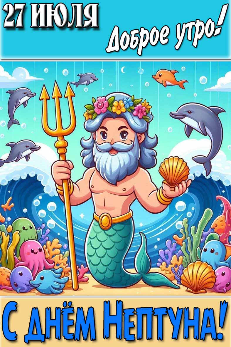 Открытка "27 Июля доброе утро! С днём Нептуна!"
