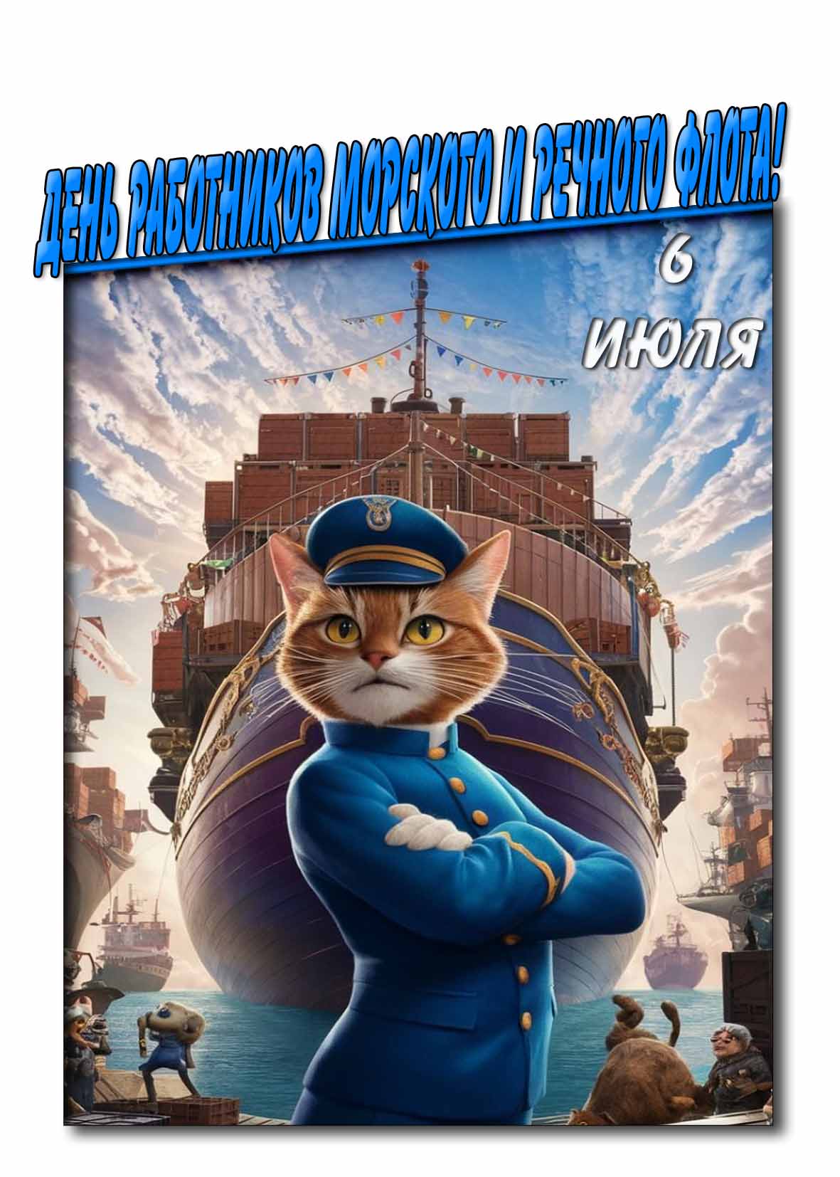 Открытка день работников морского и речного флота 6 Июля