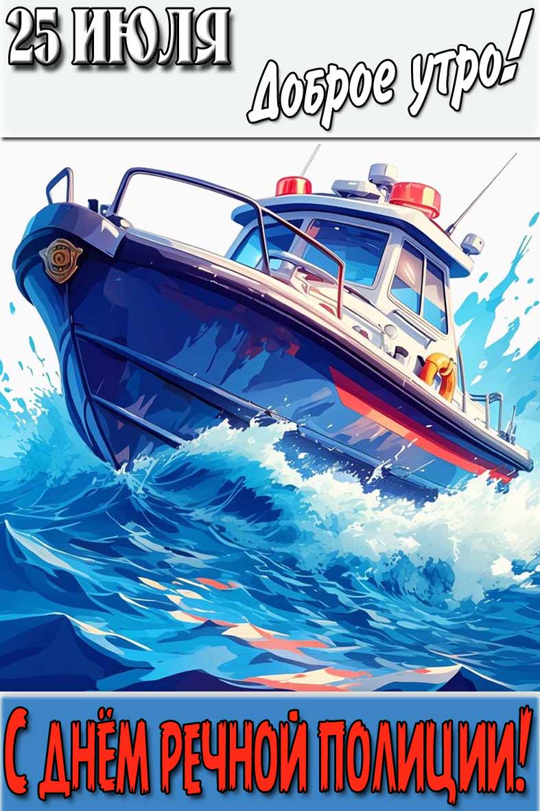 Красивая открытка "25 Июля доброе утро! С днём речной полиции!"