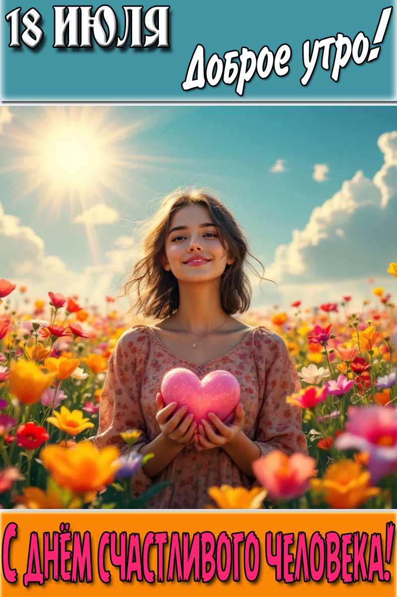 Открытка "18 Июля доброе утро! С днём счастливого человека!"
