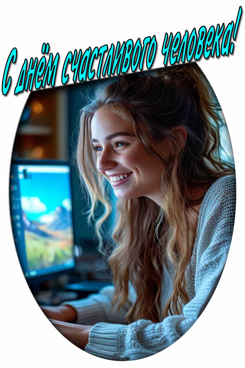 С днём счастливого человека! - открытка для женщин