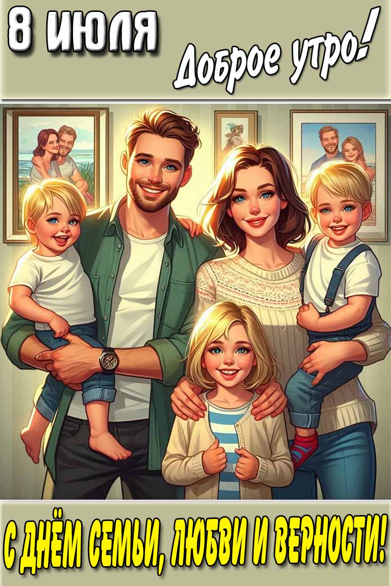 Открытка "8 Июля доброе утро! С днём семьи, любви и верности!"