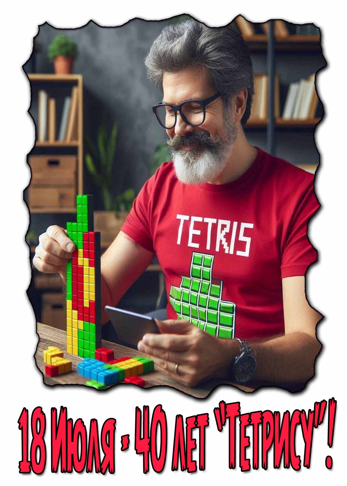 Открытка 18 Июля 40 лет "Тетрису!"