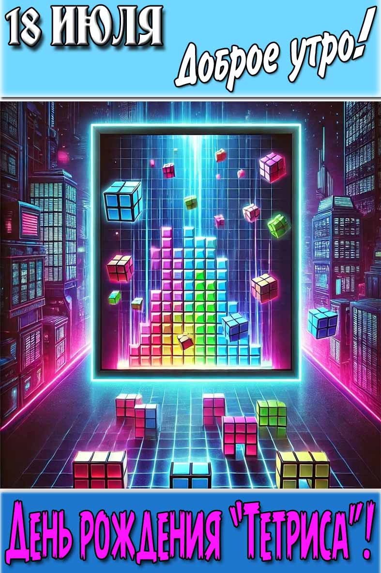 Открытка "18 Июля доброе утро! День рождения "Тетриса!"