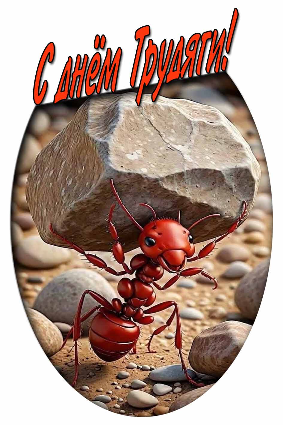 Прикольная открытка с днём трудяги с муравьём