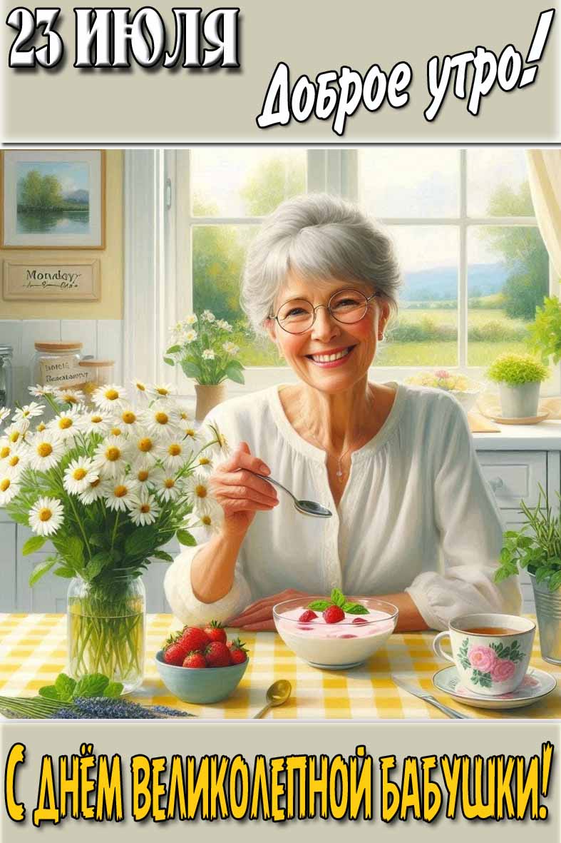 Открытка "23 Июля доброе утро! С днём великолепной бабушки!"