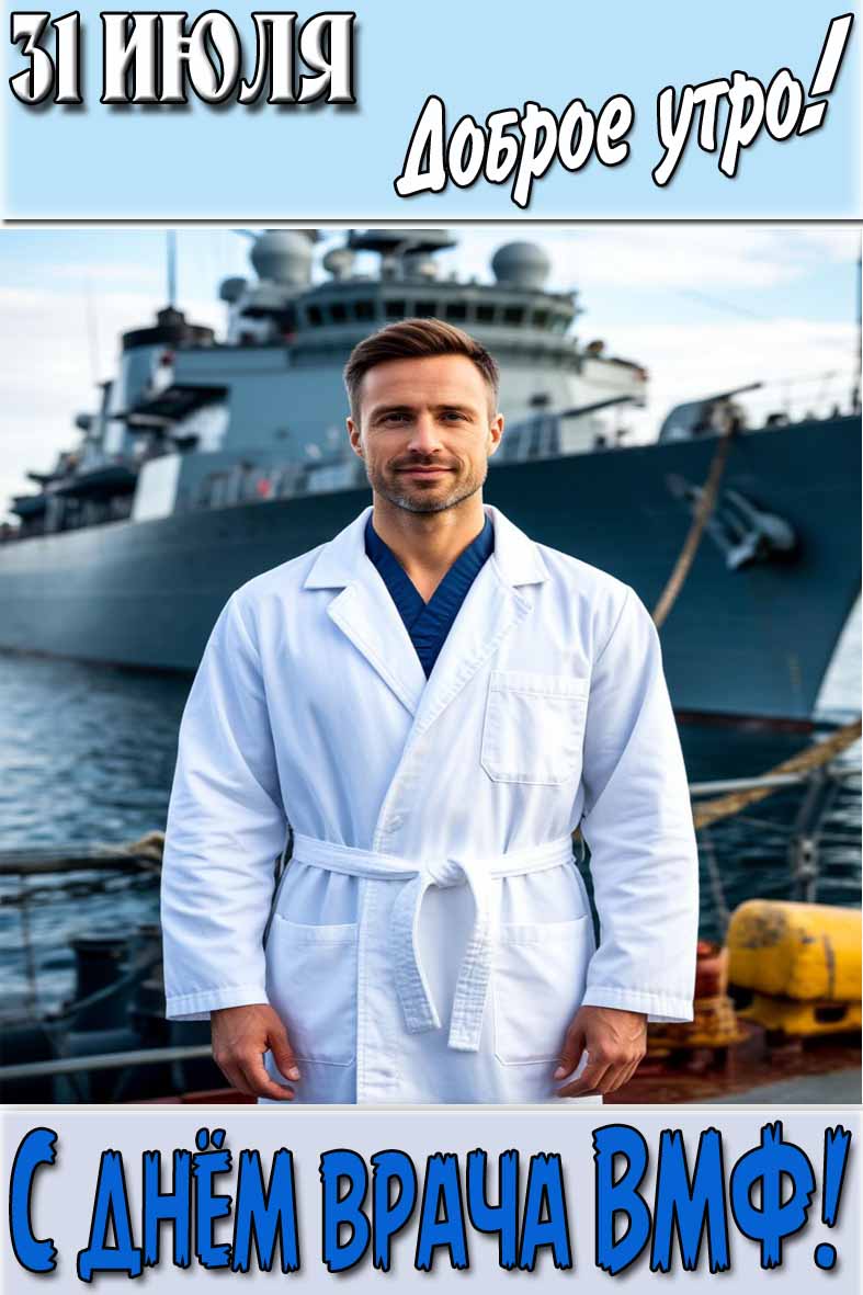 Открытка "31 Июля доброе утро! С днём врача ВМФ!"