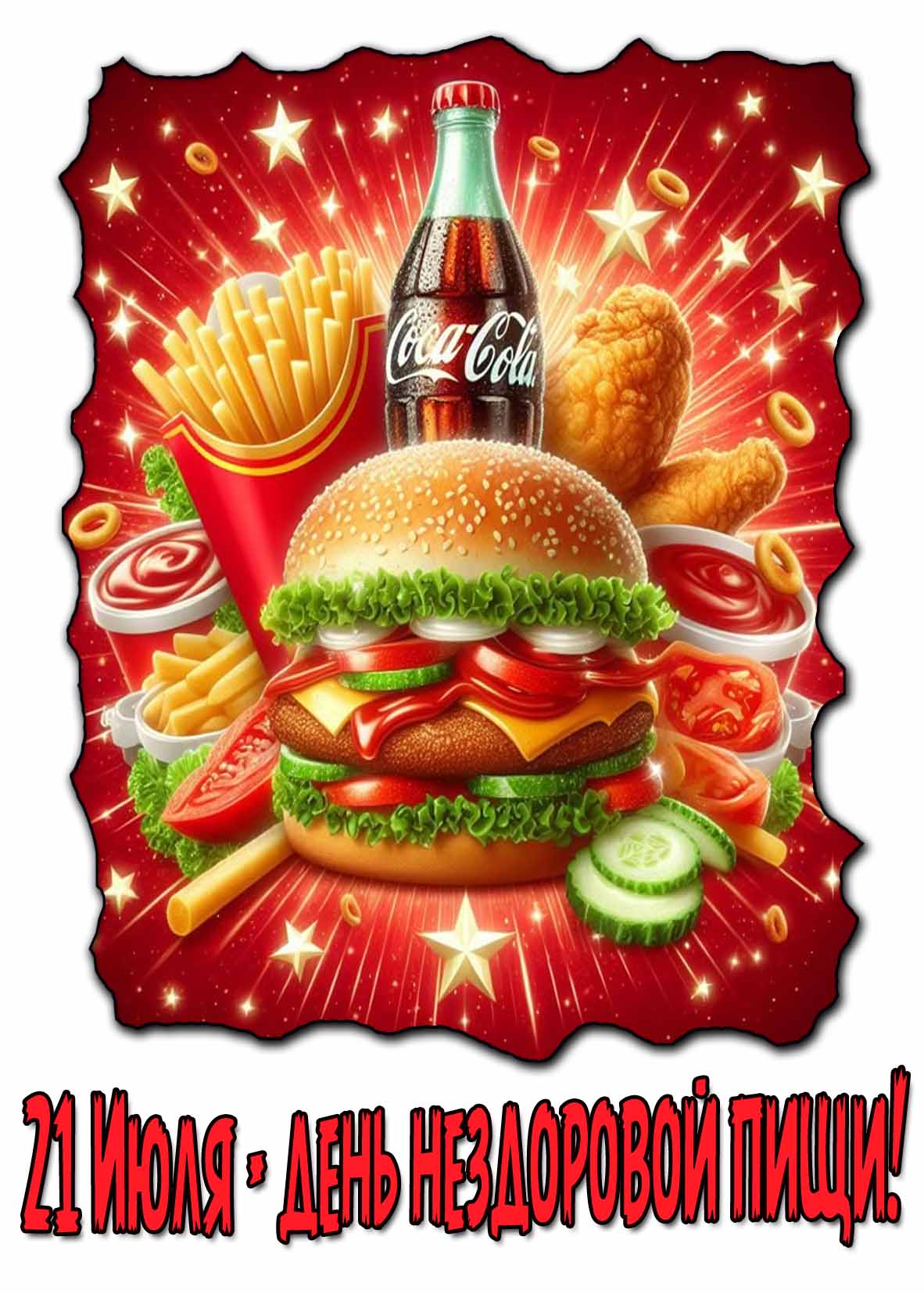 Красивая открытка на день нездоровой пищи 21 Июля