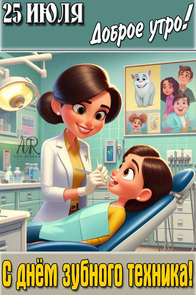 Открытка "25 Июля доброе утро! С днём зубного техника!"