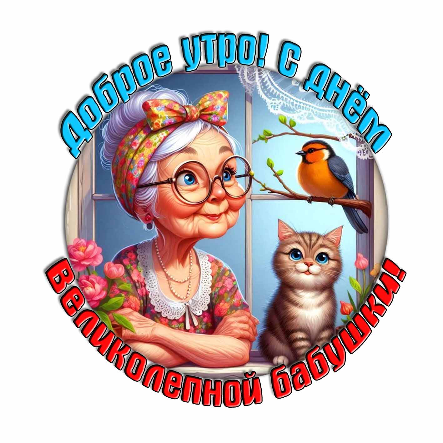 Стикер "Доброе утро! С днём великолепной бабушки!"