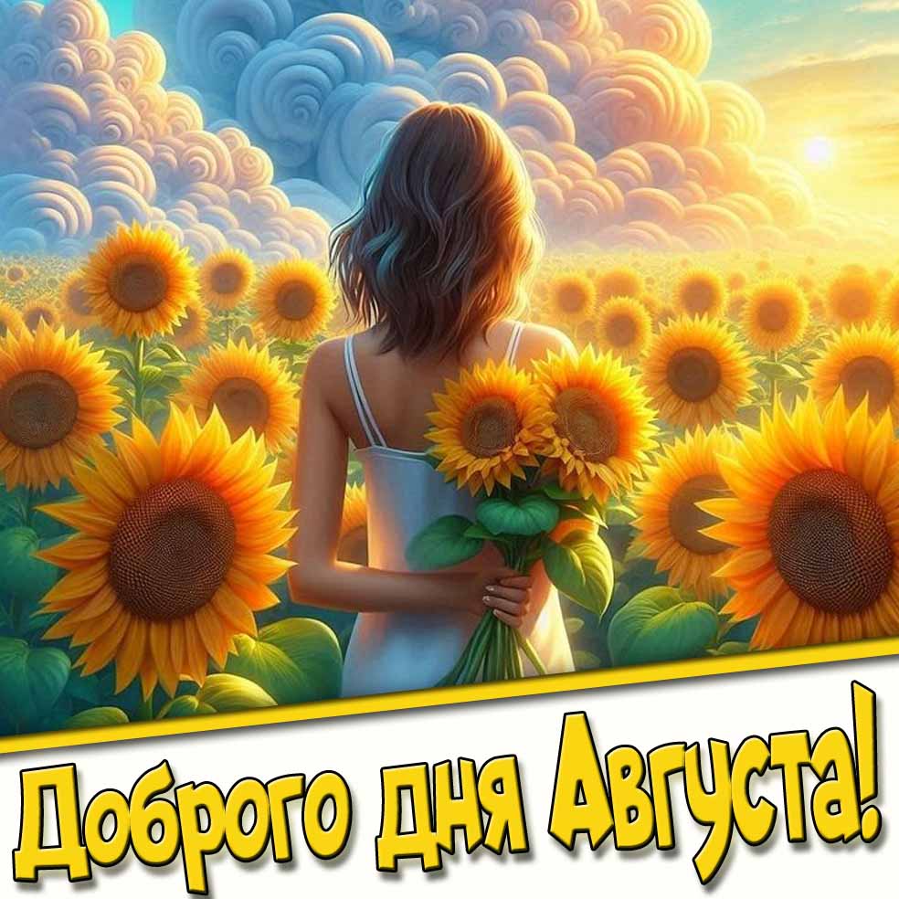 Открытка доброго дня Августа с подсолнухами