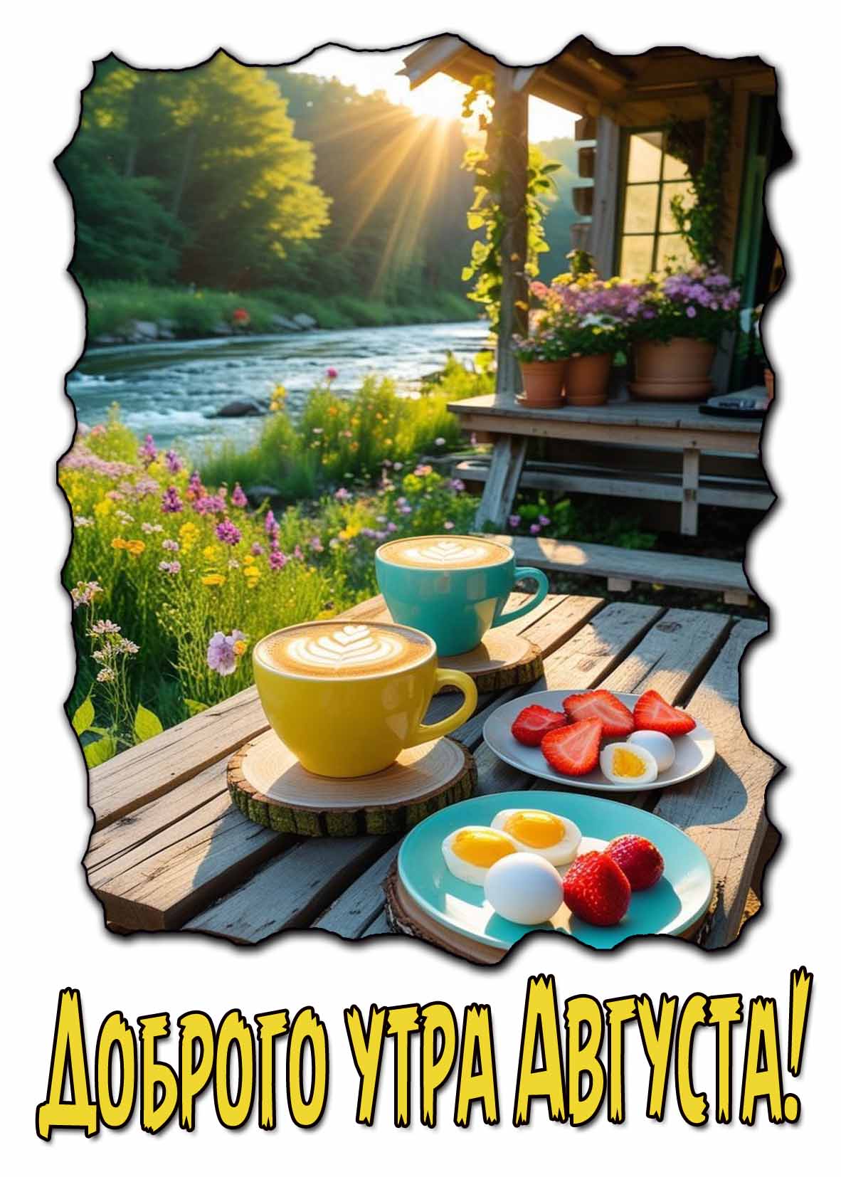 Доброго утра Августа! - летняя открытка с завтраком