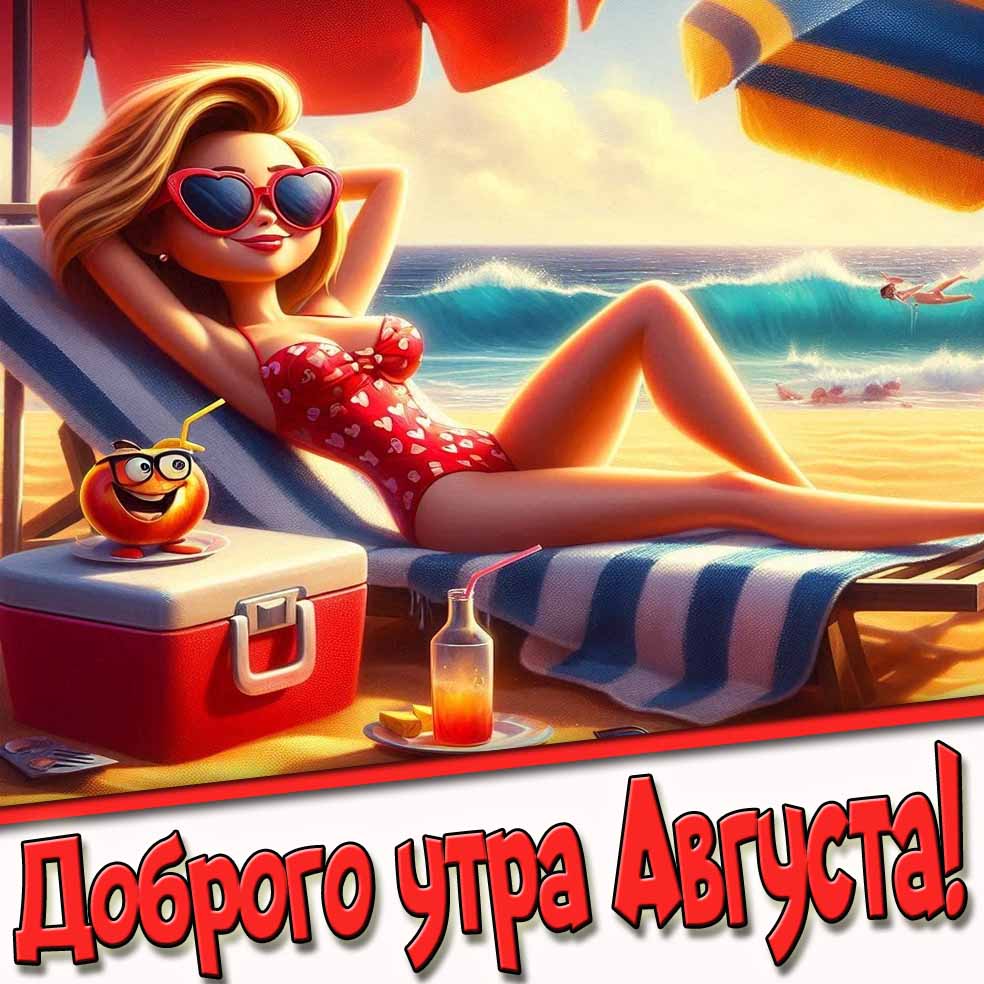 Картинка доброго утра Августа с девушкой в купальнике