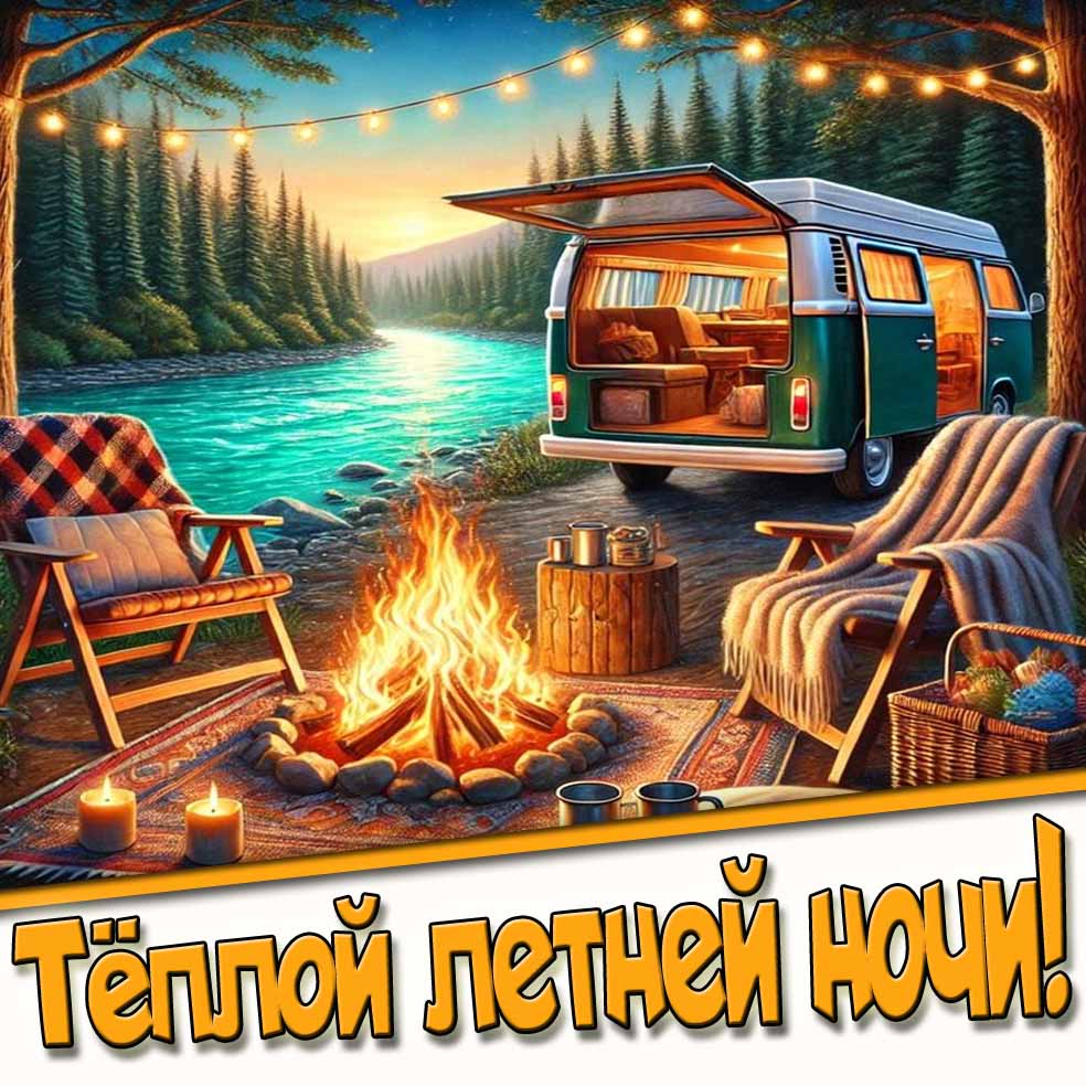 Тёплой летней ночи! - открытка с костром