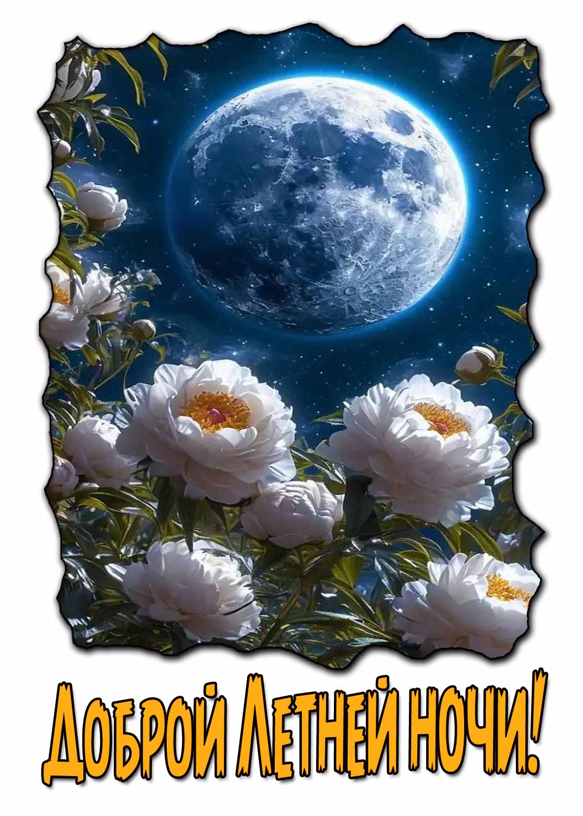 Доброй летней ночи! - открытка с цветами