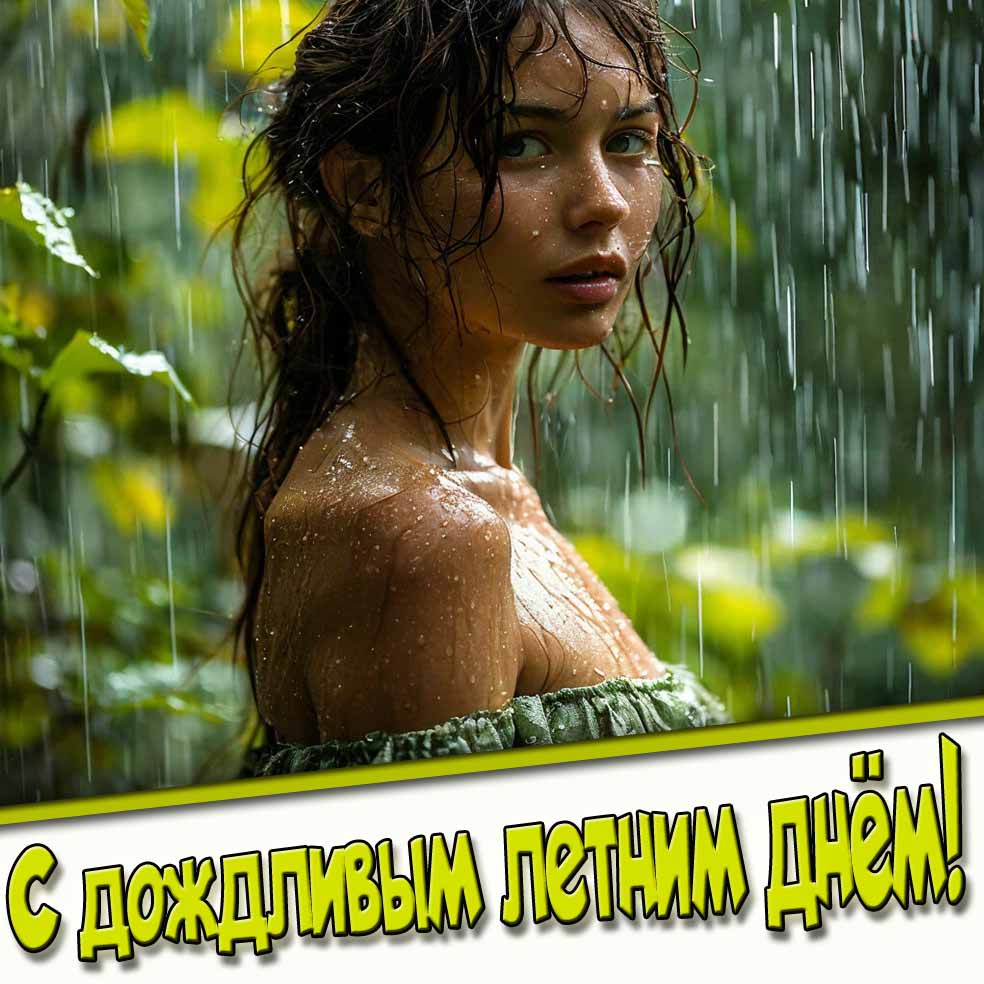 Открытка с дождливым летним днём