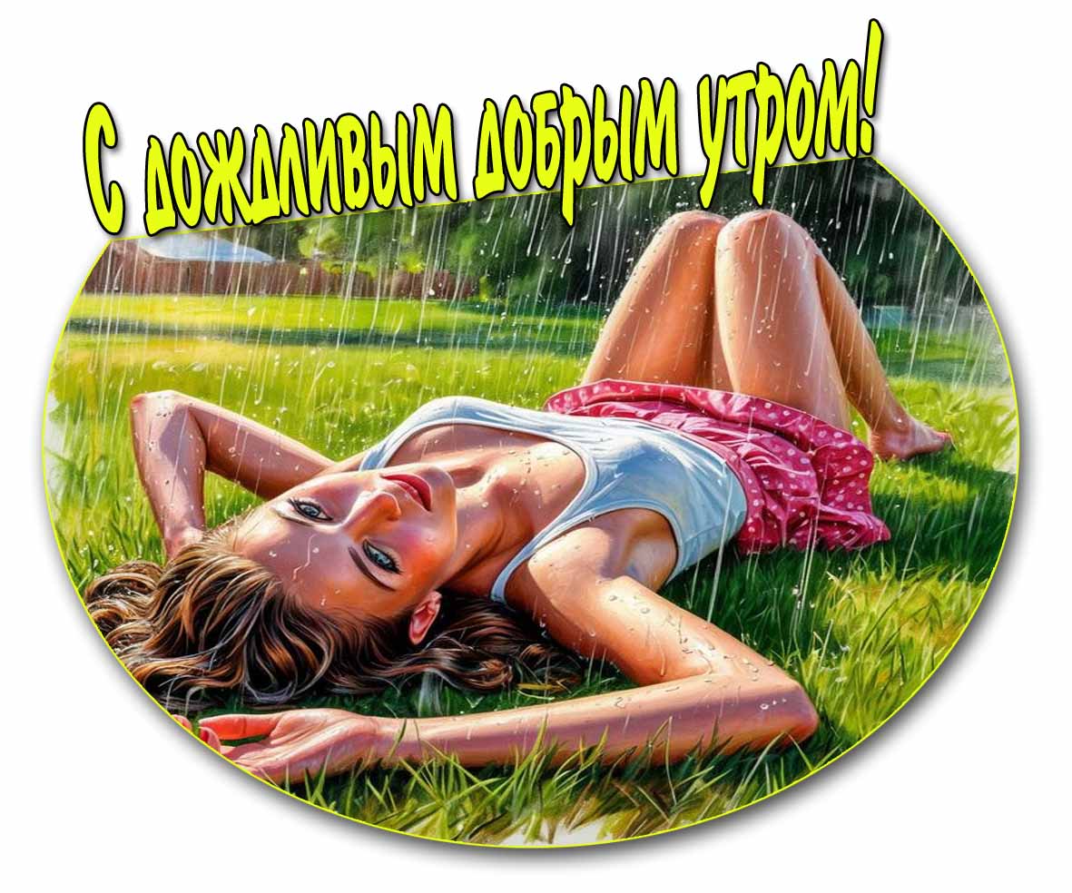 С дождливым добрым утром! - летняя открытка с девушкой
