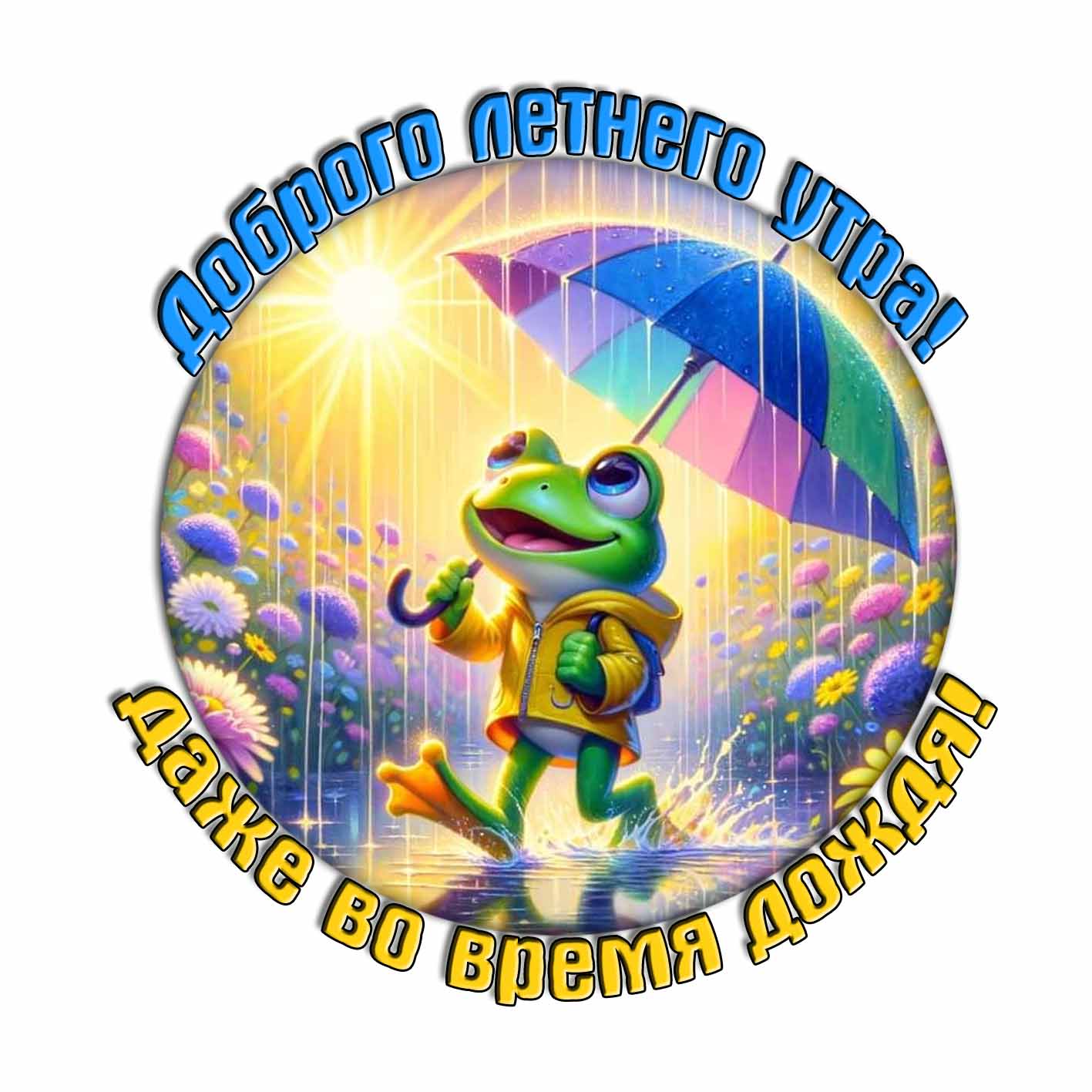 Стикер "Доброго летнего утра! Даже во время дождя!"