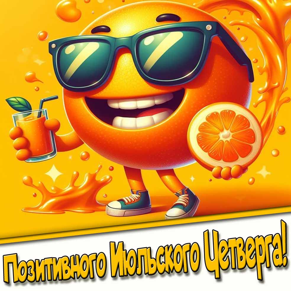 Позитивного Июльского четверга! - прикольная открытка с апельсином