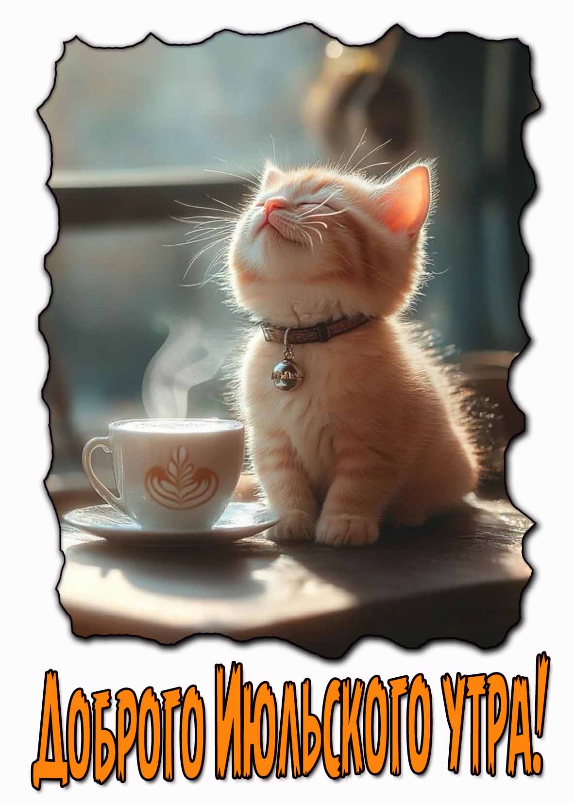 Доброго Июльского утра! - прикольная картинка с котёнком и кофе