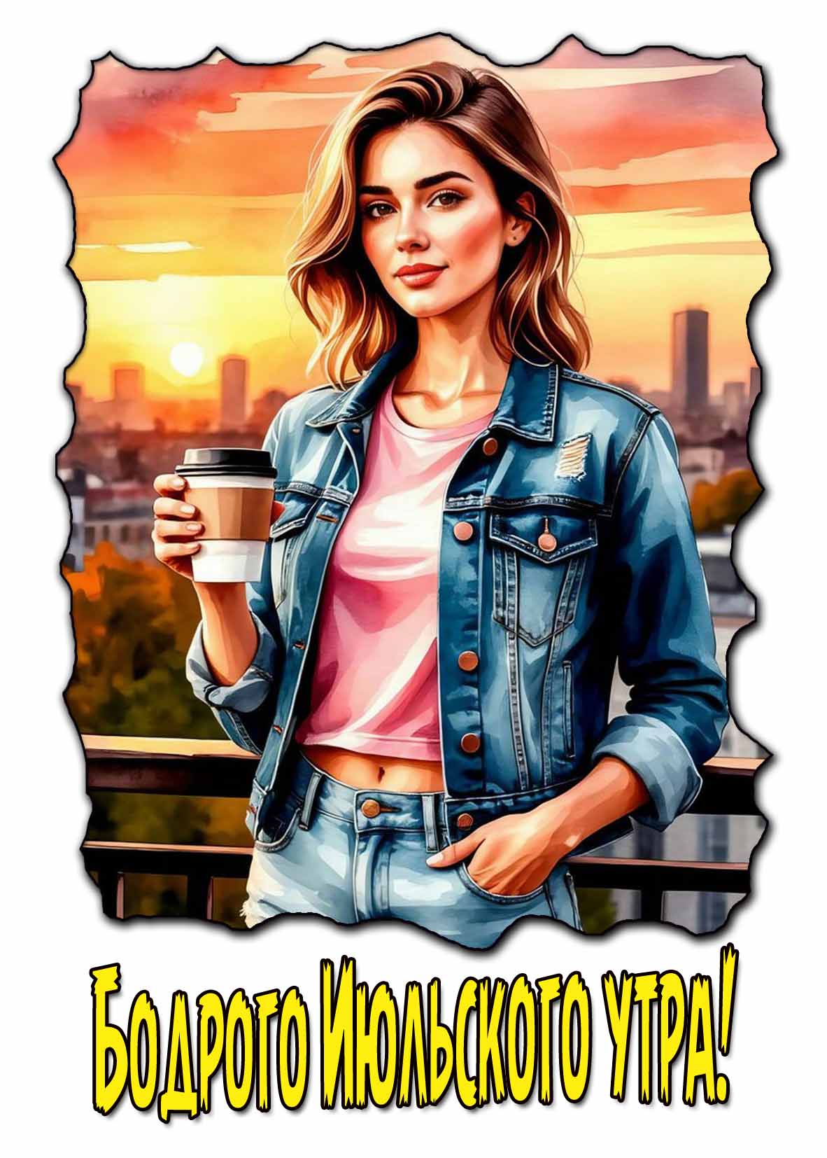 Бодрого Июльского утра! - картинка с девушкой с кофе