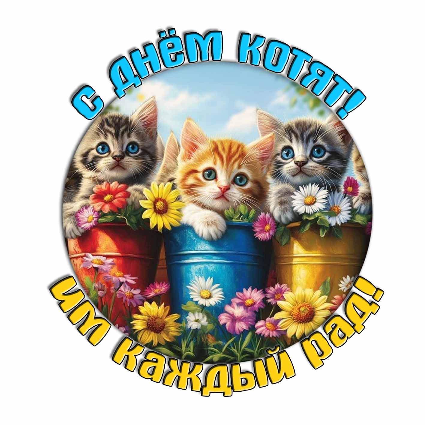 Стикер "С днём котят! Им каждый рад!"
