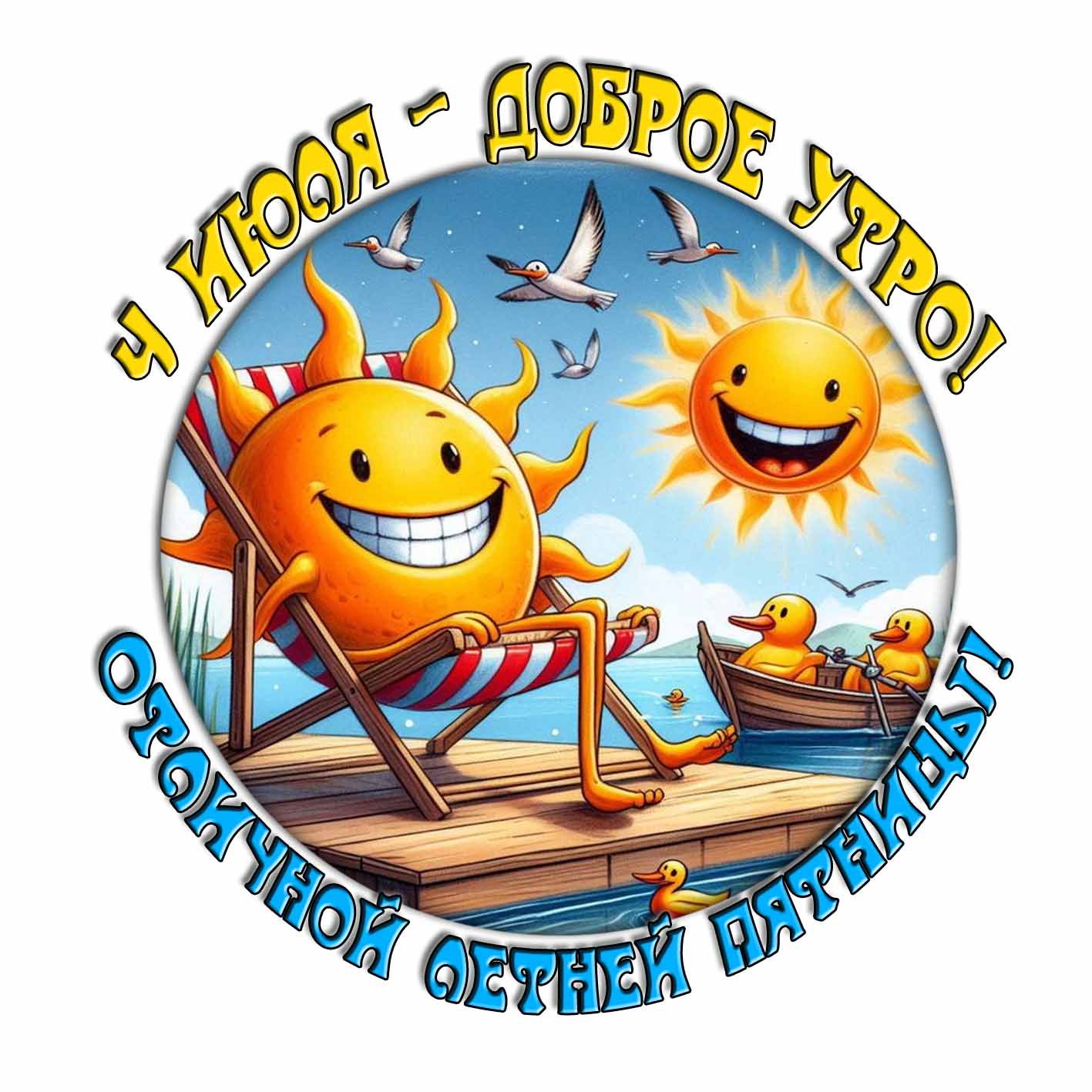 Стикер "4 Июля доброе утро! Отличной летней пятницы!"