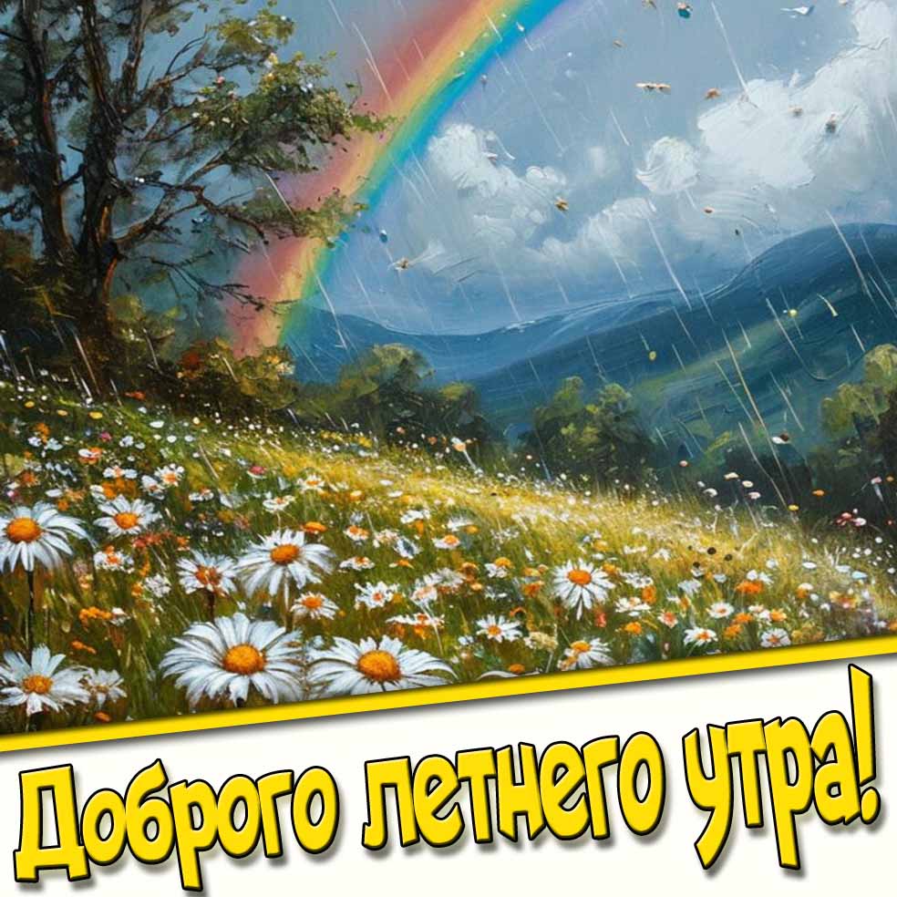 Доброго летнего утра! - открытка с дождиком и радугой