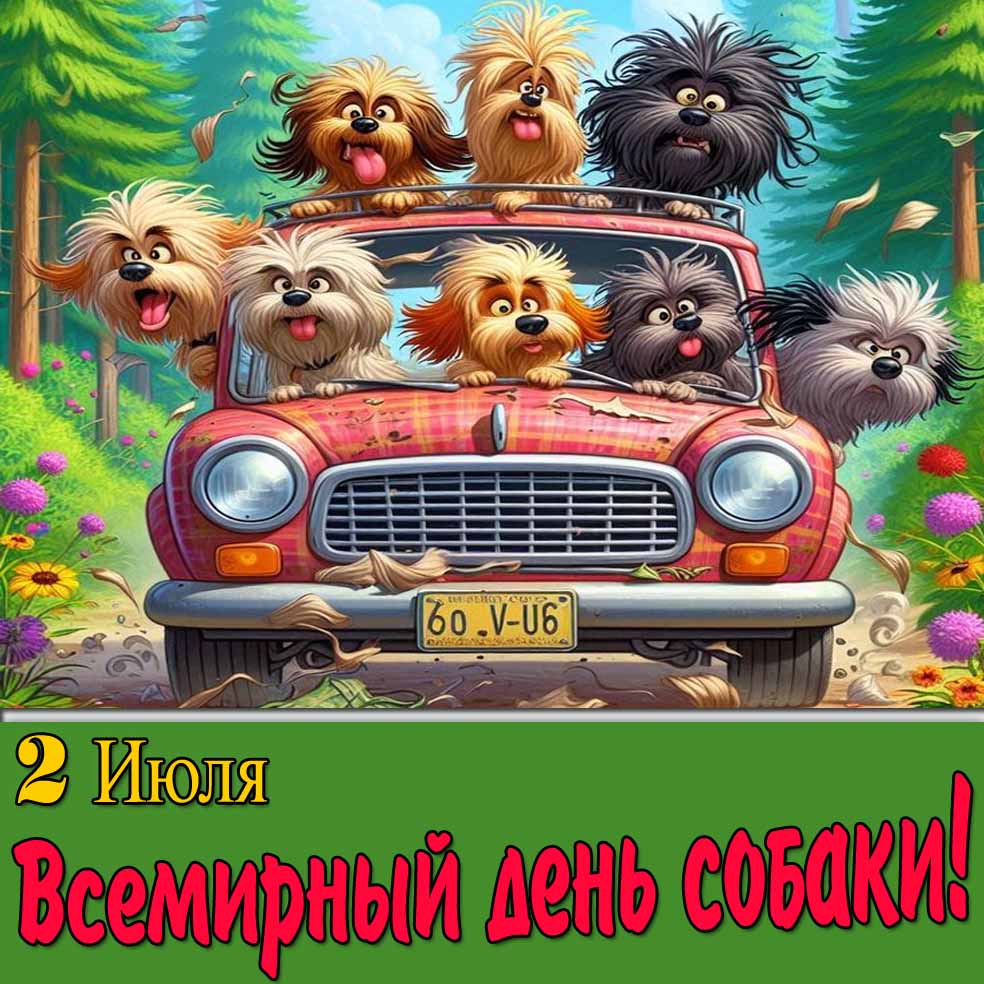 Мультяшная открытка "2 Июля Всемирный день собаки!"
