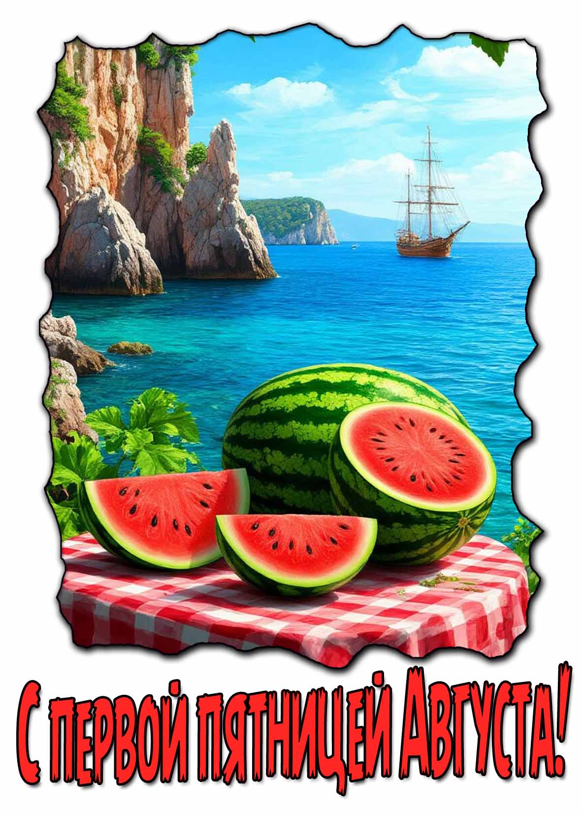 С первой пятницей Августа! - арбузная открытка