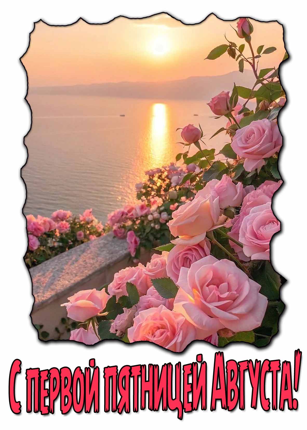 С первой пятницей Августа! - открытка с цветами