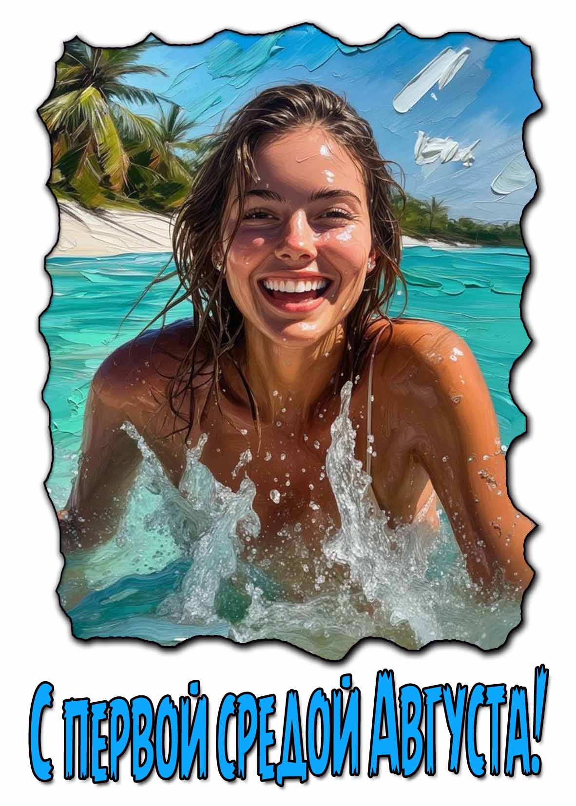 С первой средой Августа! - открытка с красивой девушкой