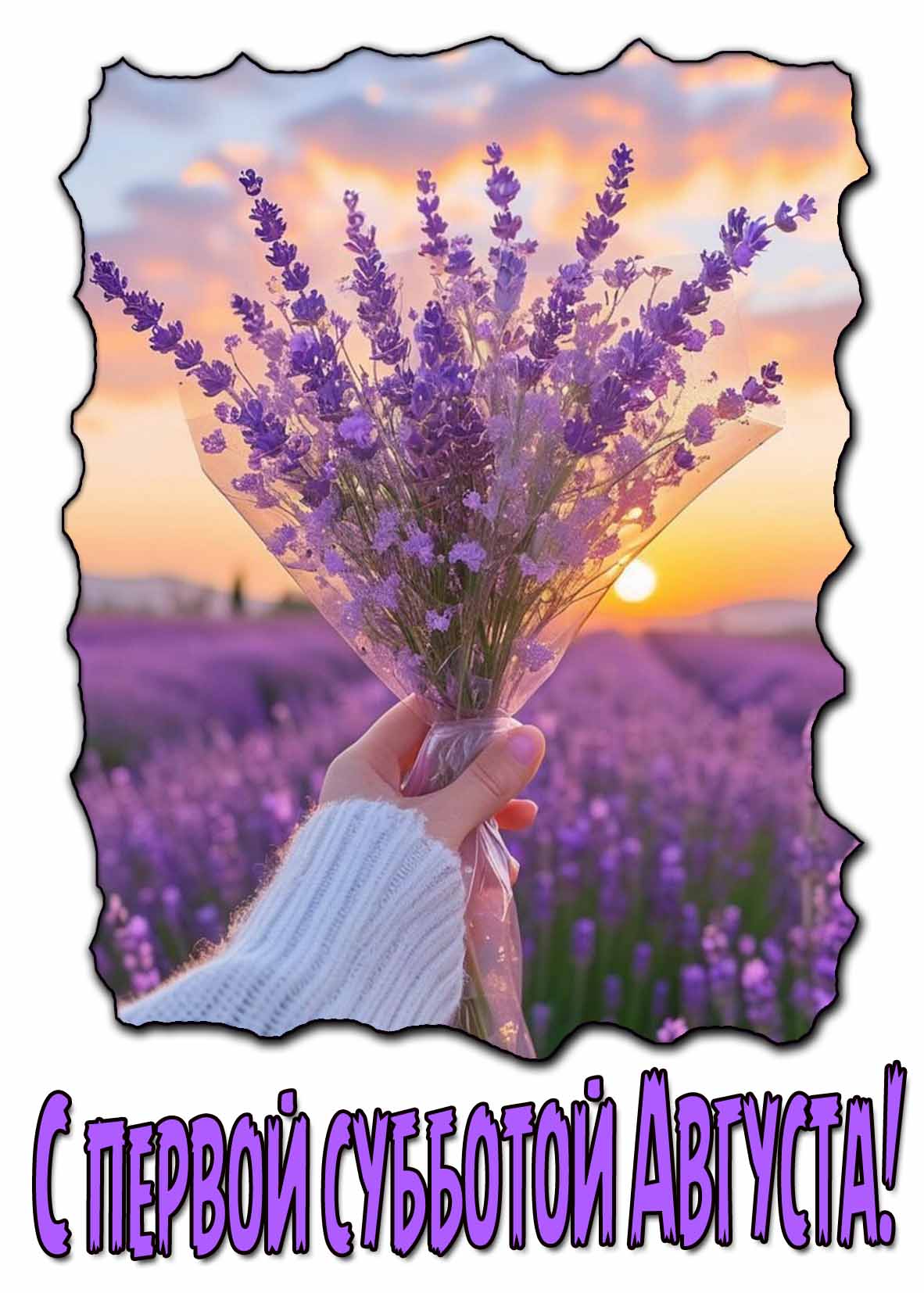 С первой субботой Августа! - открытка с цветами