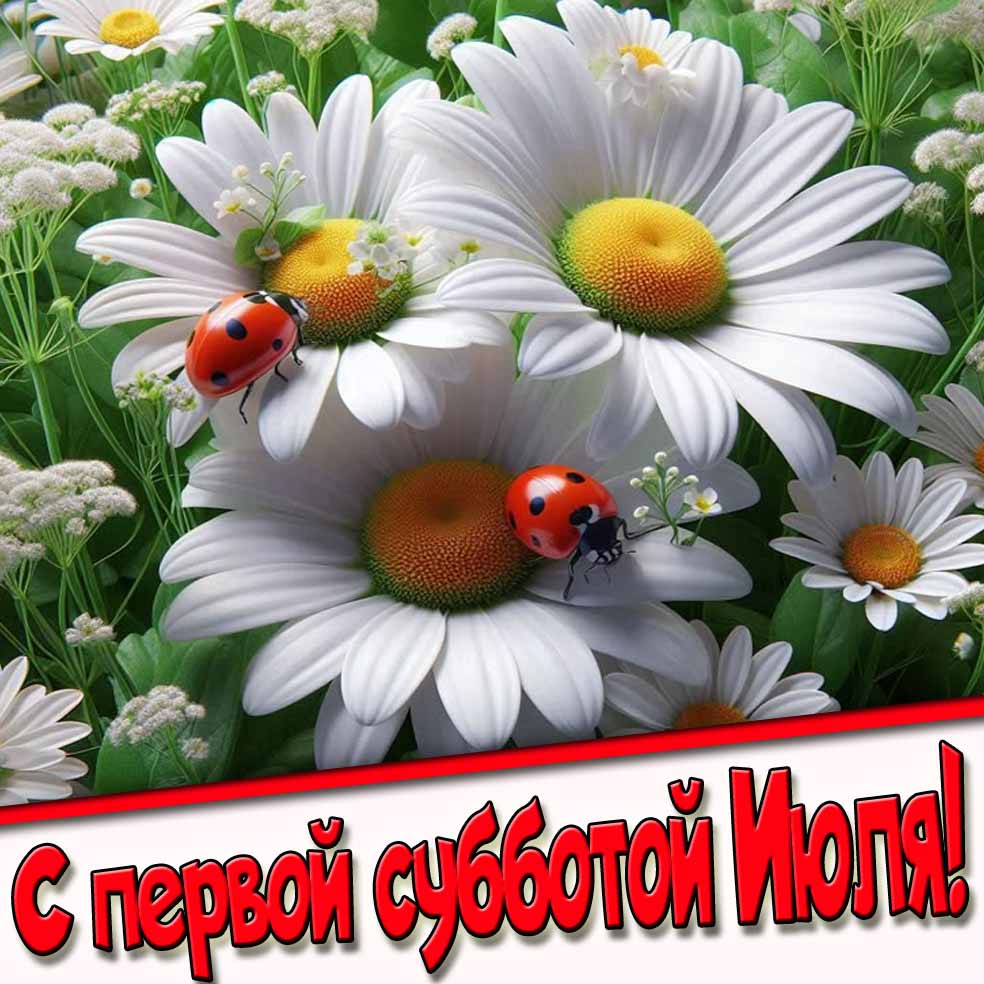 С первой субботой Июля! - открытка с ромашками